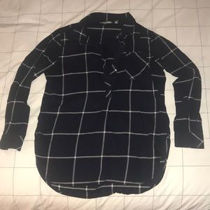 Athletes plaid lounge button-up - navy and white